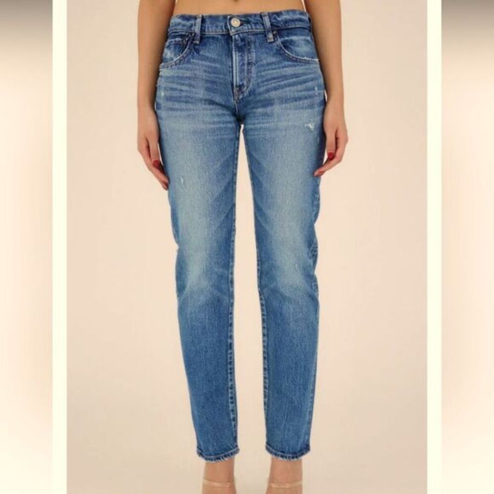 Moussy Vintage Women’s 27 Slim‎ Straight Leg Jeans Medium Wash Denim Distressed